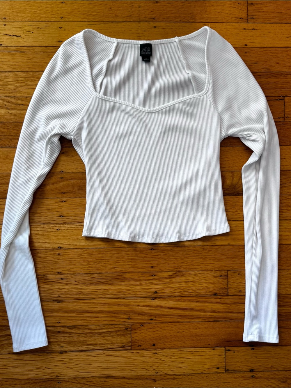 Wild Fable White Ribbed Square Neck Long Sleeve Top XS Fitted Stretch